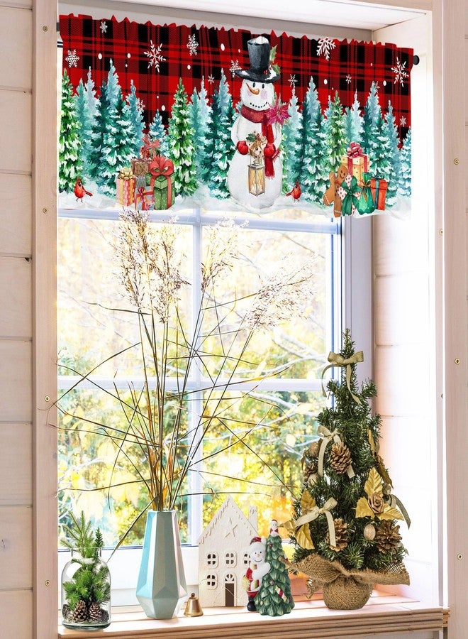 Hexagram Snowman Christmas Valance Curtain for Kitchen 18"X54" Red Christmas Decorations Kitchen Window Decor, Deer Winter Tree Valances for Living Room Bedroom Decor, Rod Pocket Window Treatment - Image 4